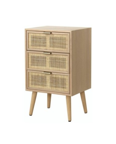 Commode 3 Tiroirs Façade en Cannage Rotin Naturel