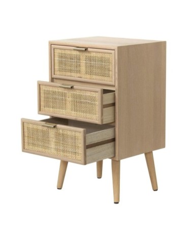 Commode 3 Tiroirs Façade en Cannage Rotin Naturel