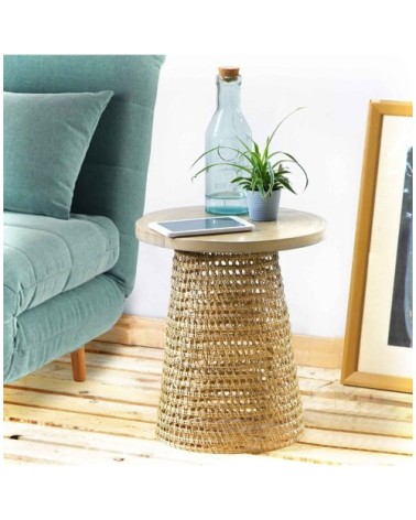 Bout de canapé plateau bambou pied rotin