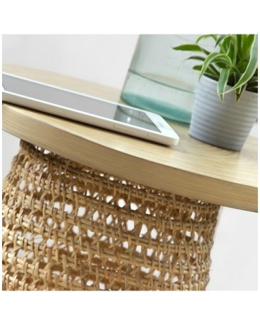 Bout de canapé plateau bambou pied rotin