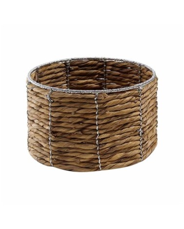 Panier en jacinthe d'eau rond armature métal - 26 x 17 cm - Beige