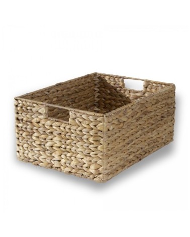 Panier en jacinthe d'eau armature métal - hauteur 20 cm - Beige