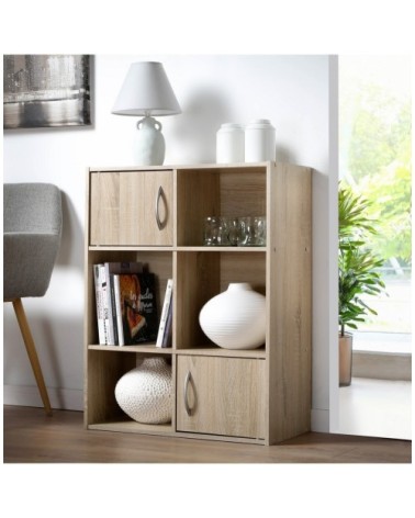 Etagère de rangement 6 cases 2 portes - Marron