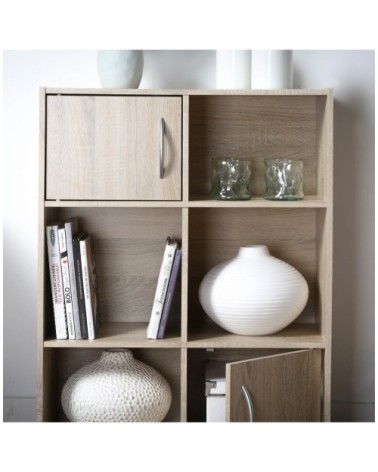 Etagère de rangement 6 cases 2 portes - Marron