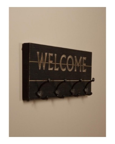 Portemanteau mural bois noir 4 accroches L61cm