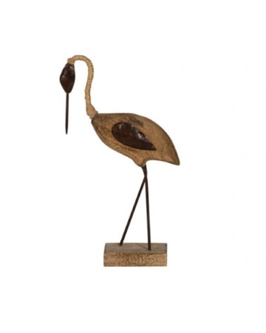 Oiseau échassier décoratif en bois sculpté et métal H26,5cm