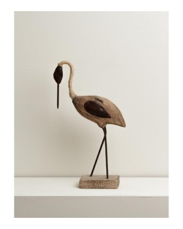 Oiseau échassier décoratif en bois sculpté et métal H26,5cm