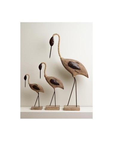 Oiseau échassier décoratif en bois sculpté et métal H26,5cm