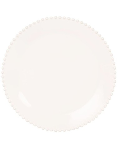 Assiette plate bord perles en faïence blanche
