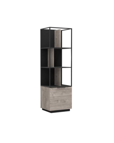 Bibliothèque 1 porte et étagères H180cm - Marron et noir