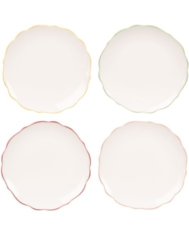 Assiettes à dessert (x4) en céramique blanche liseré multicolore
