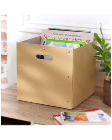 Cube de rangement en kraft finition métal - 28x28x27cm - Beige
