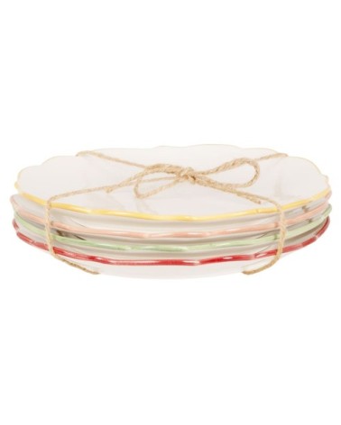 Assiettes à dessert (x4) en céramique blanche liseré multicolore