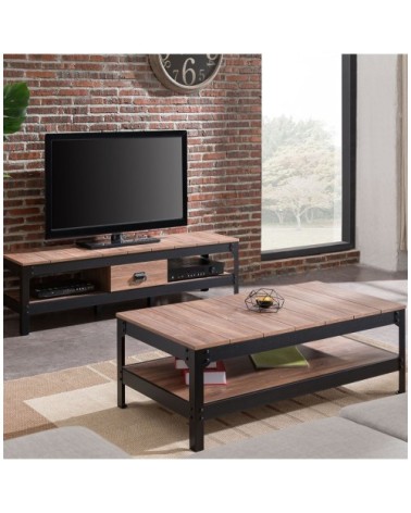 Table basse métal noir et bois - L117cm