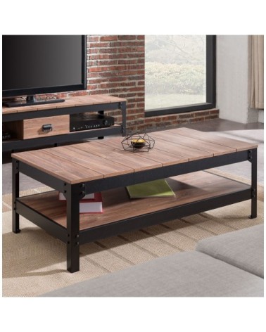 Table basse métal noir et bois - L117cm