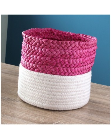 Panier bicolore blanc et rose en corde