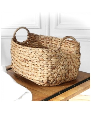 Panier en Jacinthe d'eau avec poignées - L46xP27xH27 - Beige