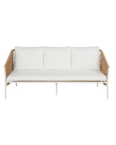 Canapé de jardin 3 places en résine recyclée beige et acier blanc