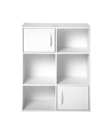 Etagère de rangement 6 cases 2 portes - Blanc
