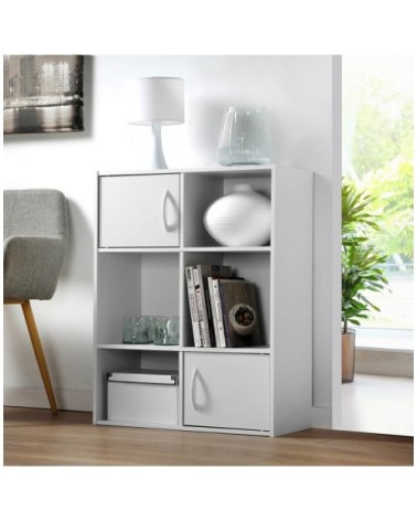 Etagère de rangement 6 cases 2 portes - Blanc