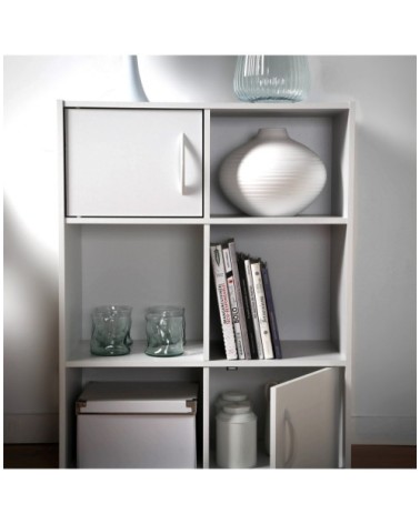 Etagère de rangement 6 cases 2 portes - Blanc