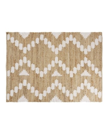 Tapis en coton et en jute imprimé géométrique beige et blanc, 140x200