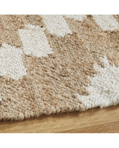Tapis en coton et en jute imprimé géométrique beige et blanc, 140x200