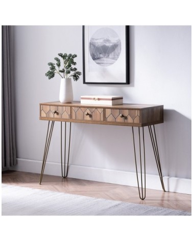 Console 3 tiroirs avec pieds métalliques - Marron