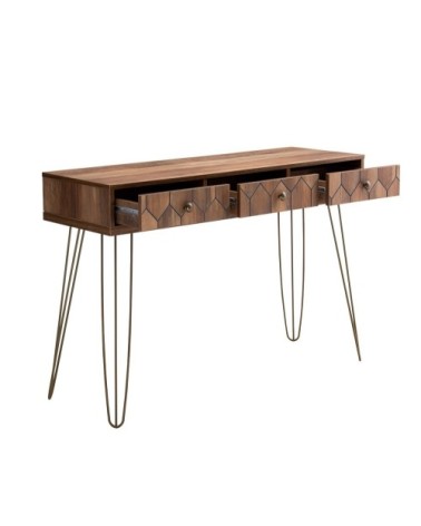 Console 3 tiroirs avec pieds métalliques - Marron