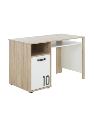 Bureau avec 1 porte et rangements L120cm - Marron clair et blanc