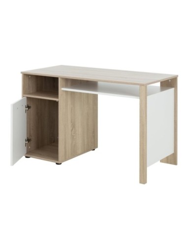 Bureau avec 1 porte et rangements L120cm - Marron clair et blanc