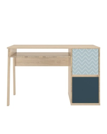 Bureau avec 1 niche et 2 portes - Beige et bleu