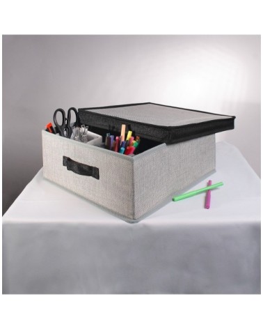 Boîte tissu papyrus gris avec couvercle