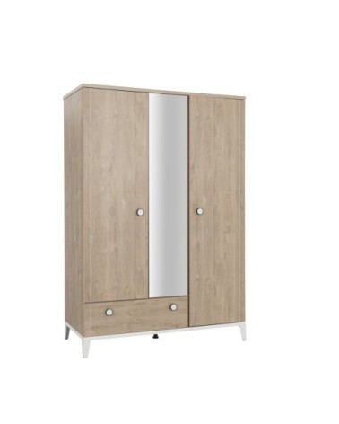 Armoire 3 portes 1 tiroir effet bois Enfant 136 x 195cm