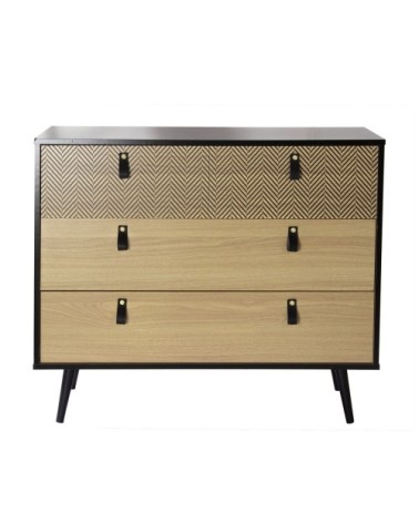 Commode 3 tiroirs motifs chevron - marron