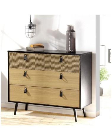 Commode 3 tiroirs motifs chevron - marron