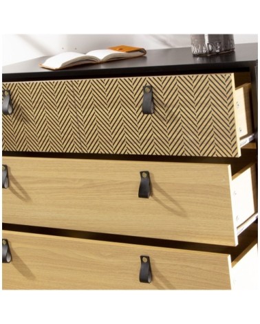 Commode 3 tiroirs motifs chevron - marron