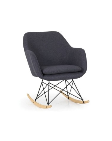 Fauteuil à bascule en tissu pieds bois gris