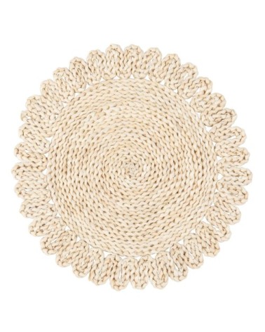 Set de table rond en fibre végétale beige tressée