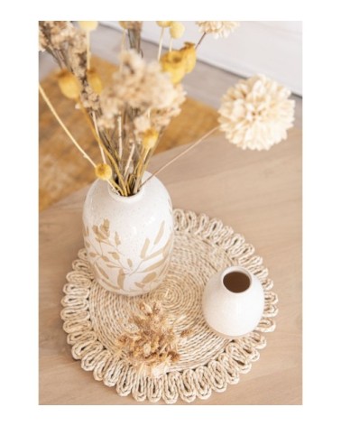 Set de table rond en fibre végétale beige tressée