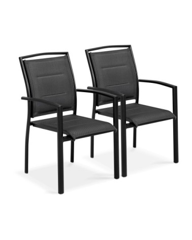 Lot de 2 fauteuils noir en aluminium et textilène noir