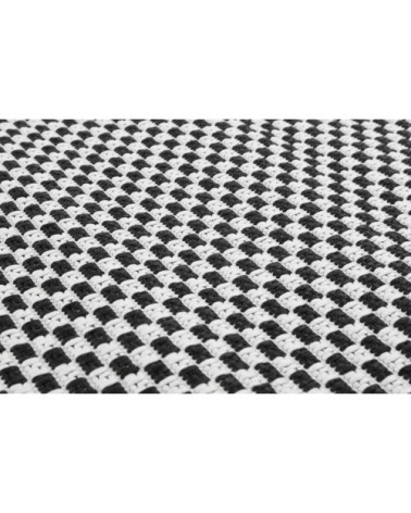 Tapis exterieur tissé plat motif damier blanc et noir 133x200