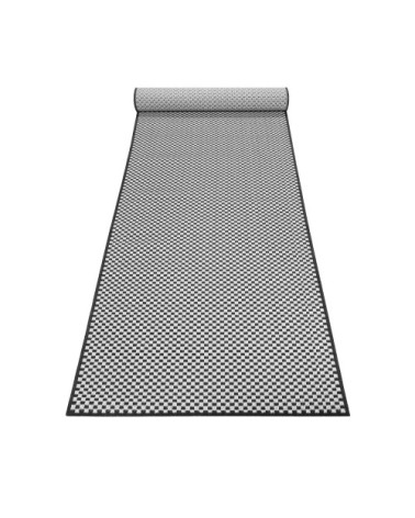 Tapis exterieur tissé plat motif damier blanc et noir 80x300