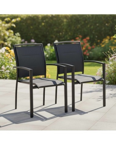 Lot de 2 fauteuils noir en aluminium et textilène noir