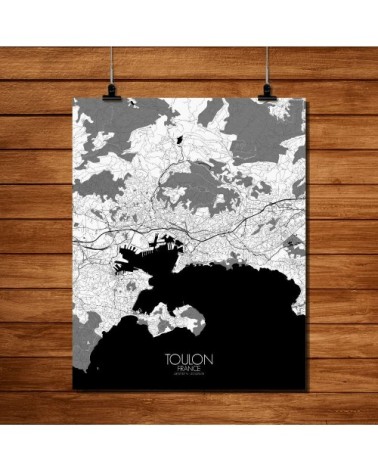 Affiche Toulon Carte N&B 40x50