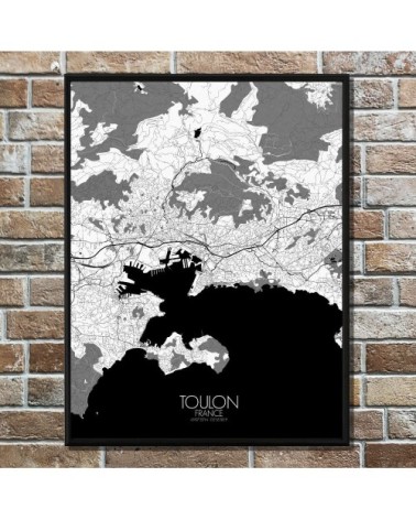 Affiche Toulon Carte N&B 40x50