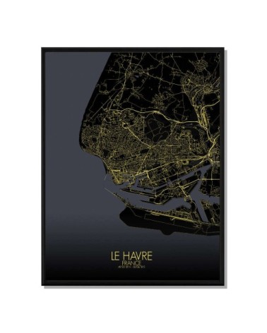 Affiche Le Havre Carte Nuit 40x50