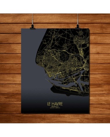 Affiche Le Havre Carte Nuit 40x50