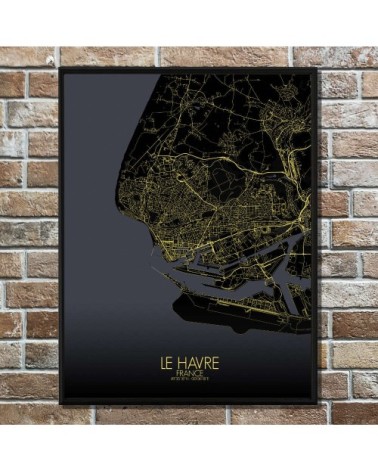 Affiche Le Havre Carte Nuit 40x50