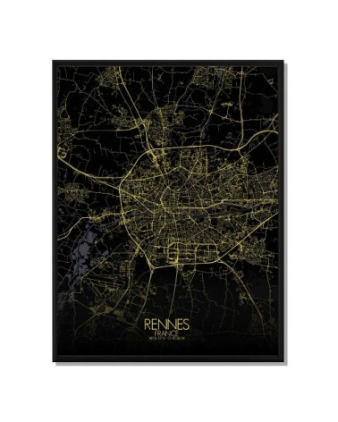 Affiche Rennes Carte Nuit 40x50